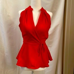 Brand new red scalloped Wrap style top
